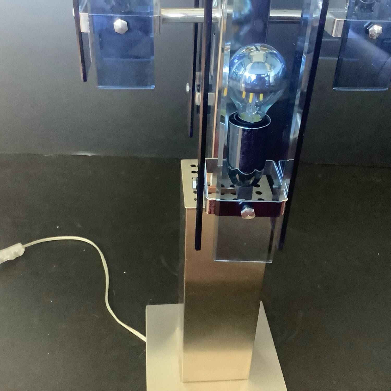 Veca Fontana Arte Italy Blue Vintage 70s Chandelier Transformed Lamp