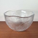 Large vintage Swedish glass bowl with floral decoration by Ann Wärff for Kosta Boda, 1970s.