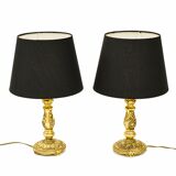 Pair of table lamps to lay vintage gold bronze old