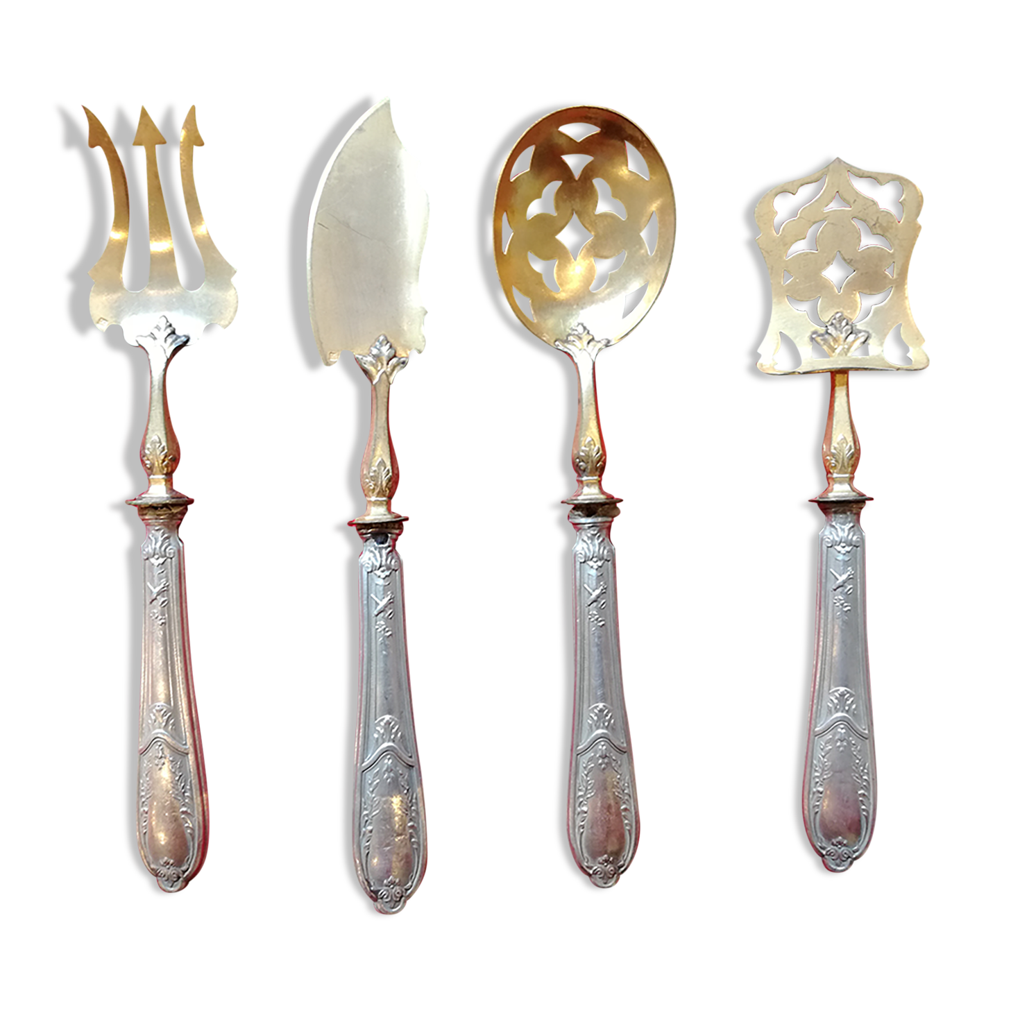 Cutlery with mignardises Late nineteenth silver and vermeil