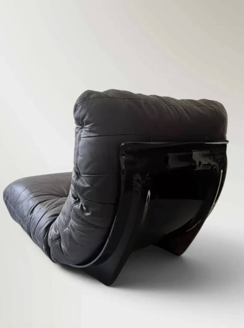 Marsala armchair in plexiglass & brown patchwork leather, Ligne Roset 1970