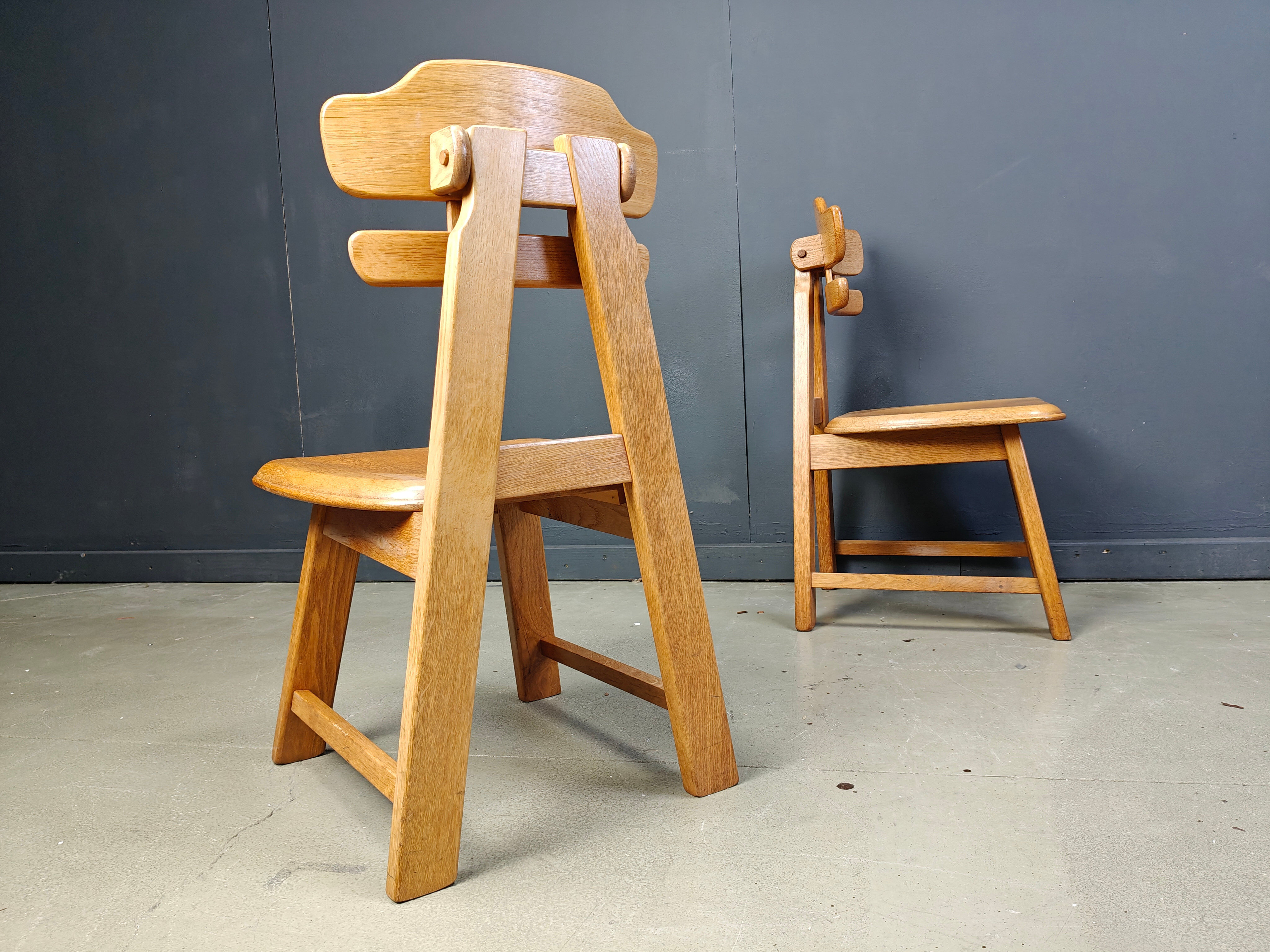 Vintage Dutch brutalist oak dining chairs, 1960s