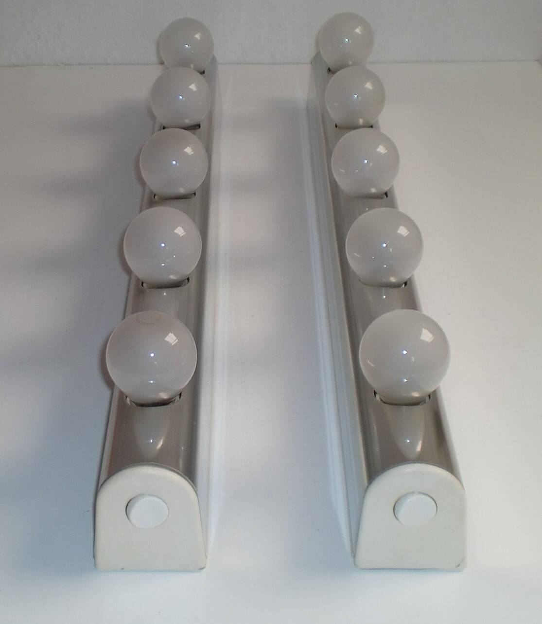Set of two 70s, 80s Vanity Mirror Wall Lights, Targetti Sankey - Italy, Model "Studio"