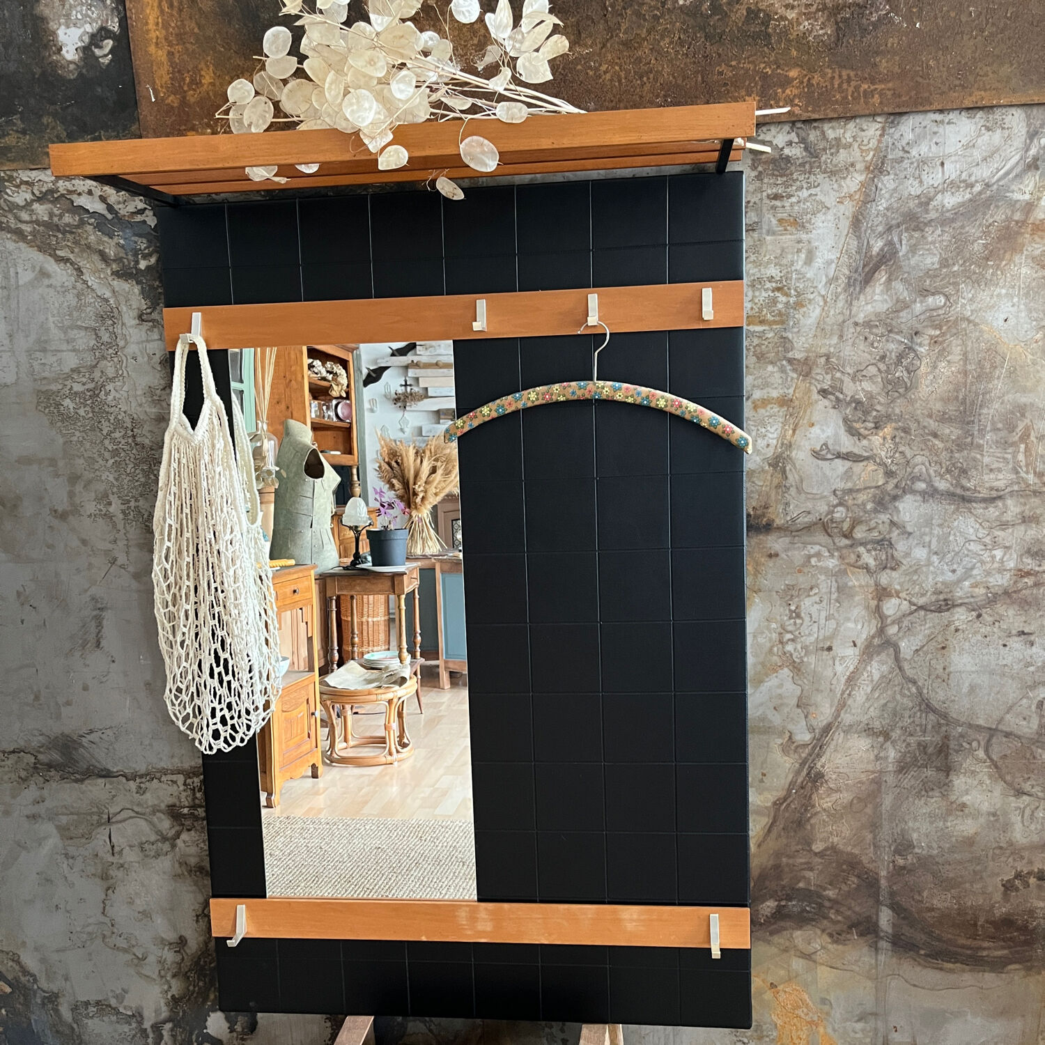 Teak & brass coat rack