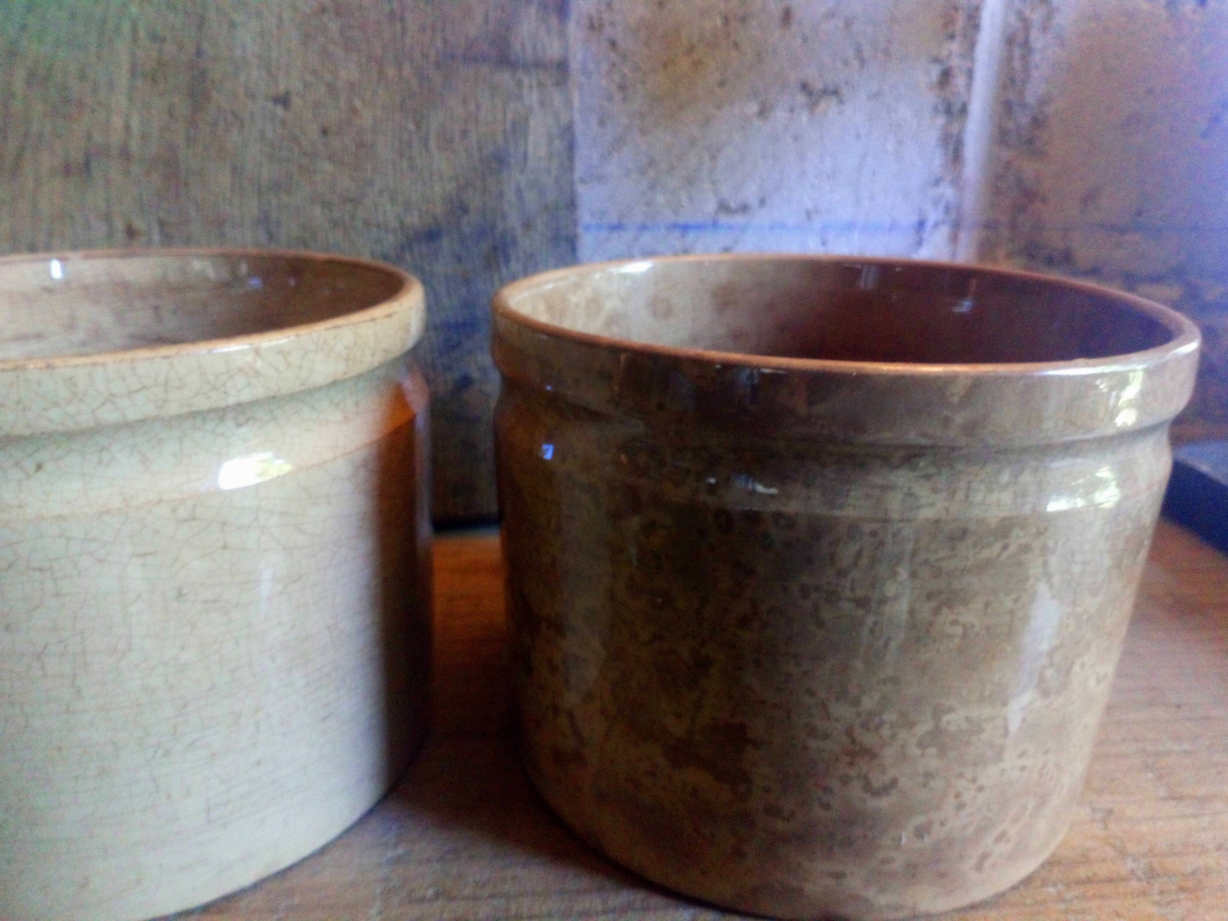 Three XXeme jam jars in glazed earth