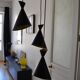 Vintage large chandelier with 3 tulips in black and gold Diabolo.