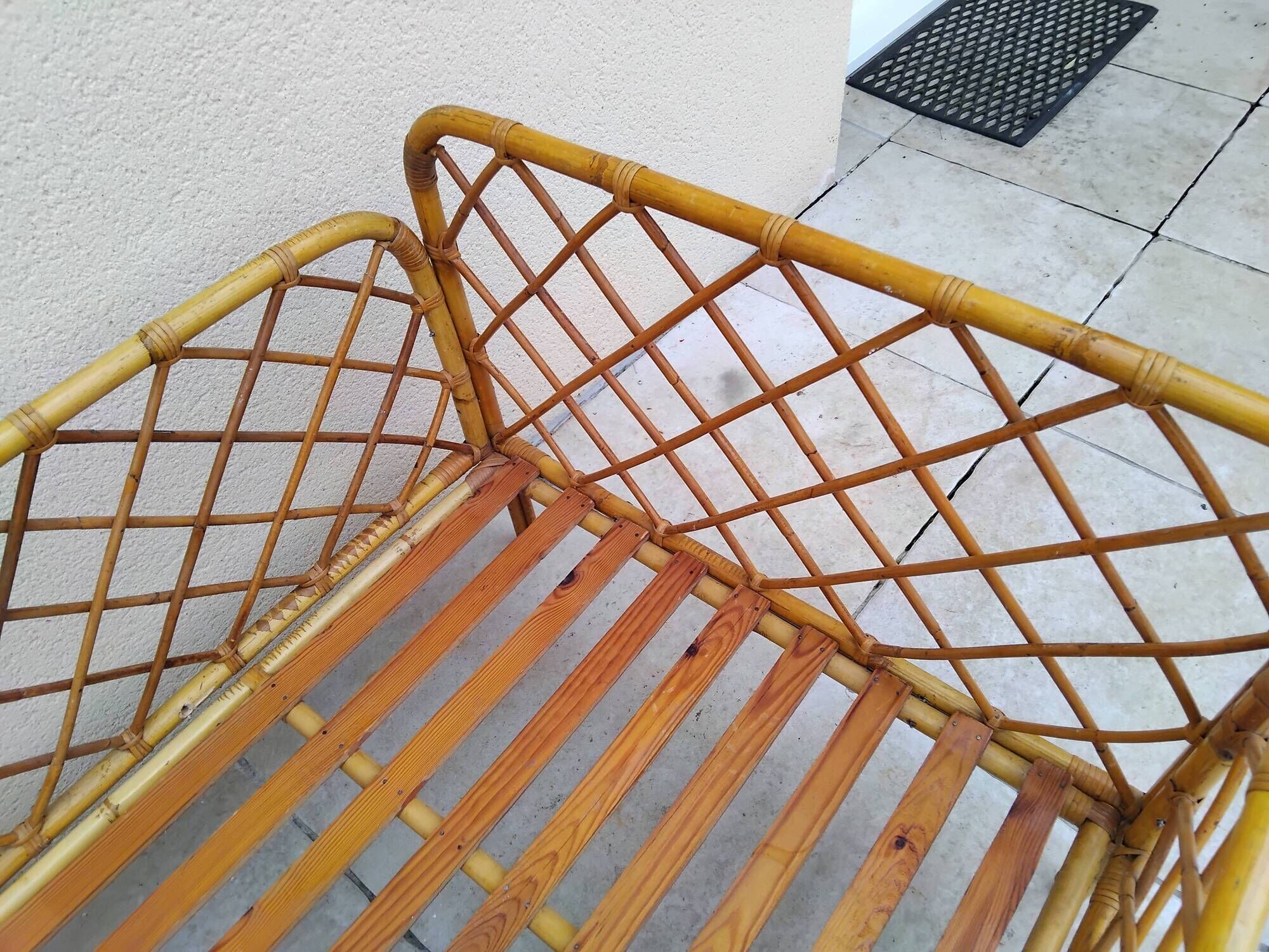 Vintage rattan child or baby bed