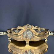 Art Nouveau jardinière in gilded bronze with holly decoration, signed E. Gros.