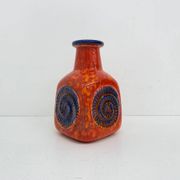 Scheurich West Germany Bay ceramic vase orange with blue fossils, 1970s