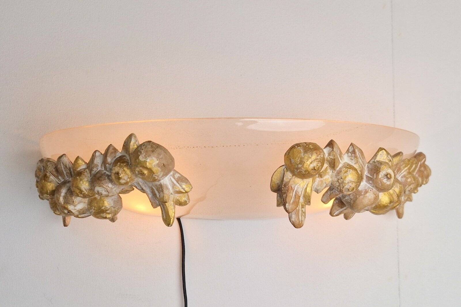 Vintage Bowl Wall Lamps in Goldleaf Murano Glass, Italy, 1970s, Set of 2