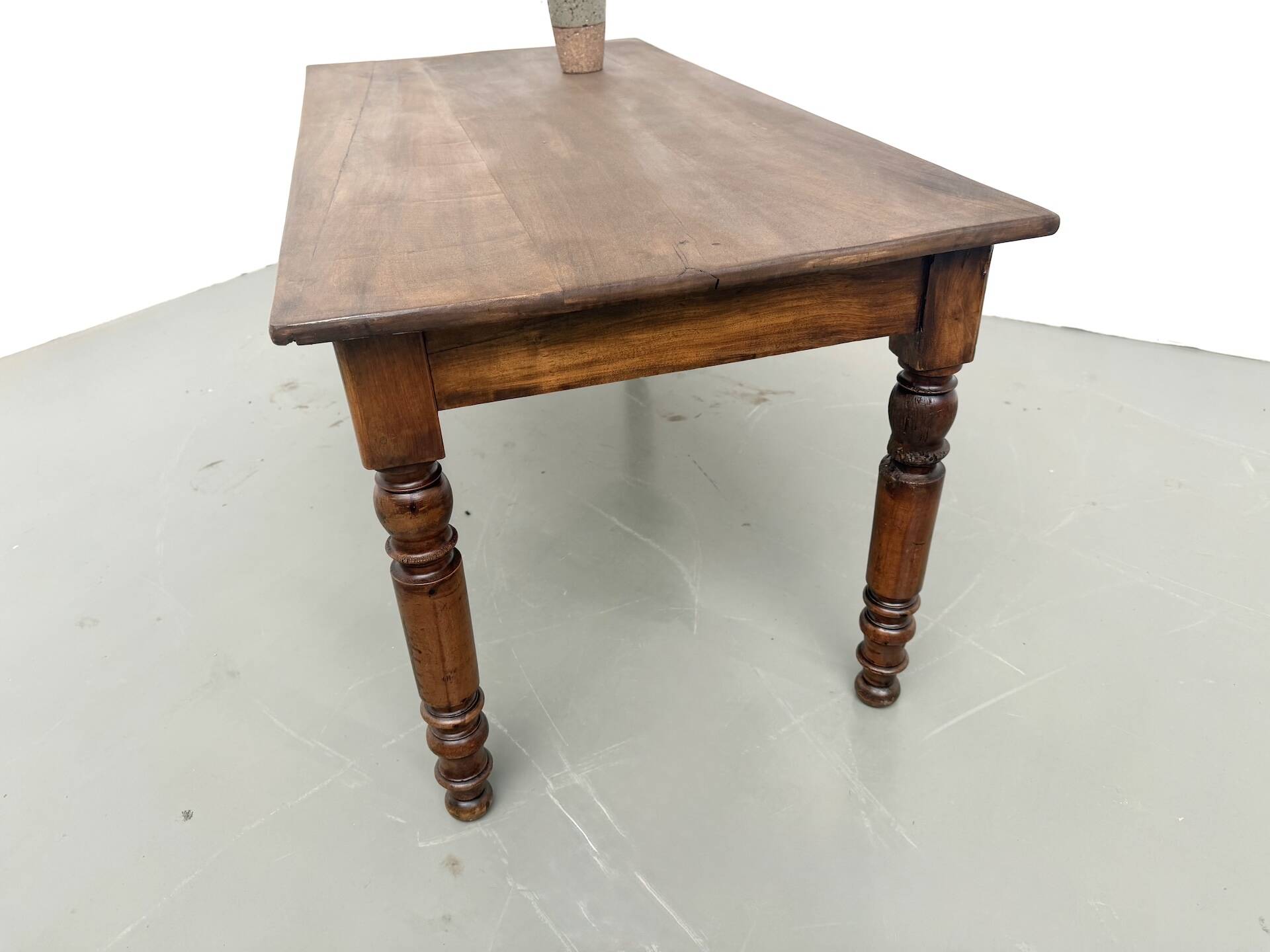 Farm table in solid cherry wood, turned legs, France, around 1900.