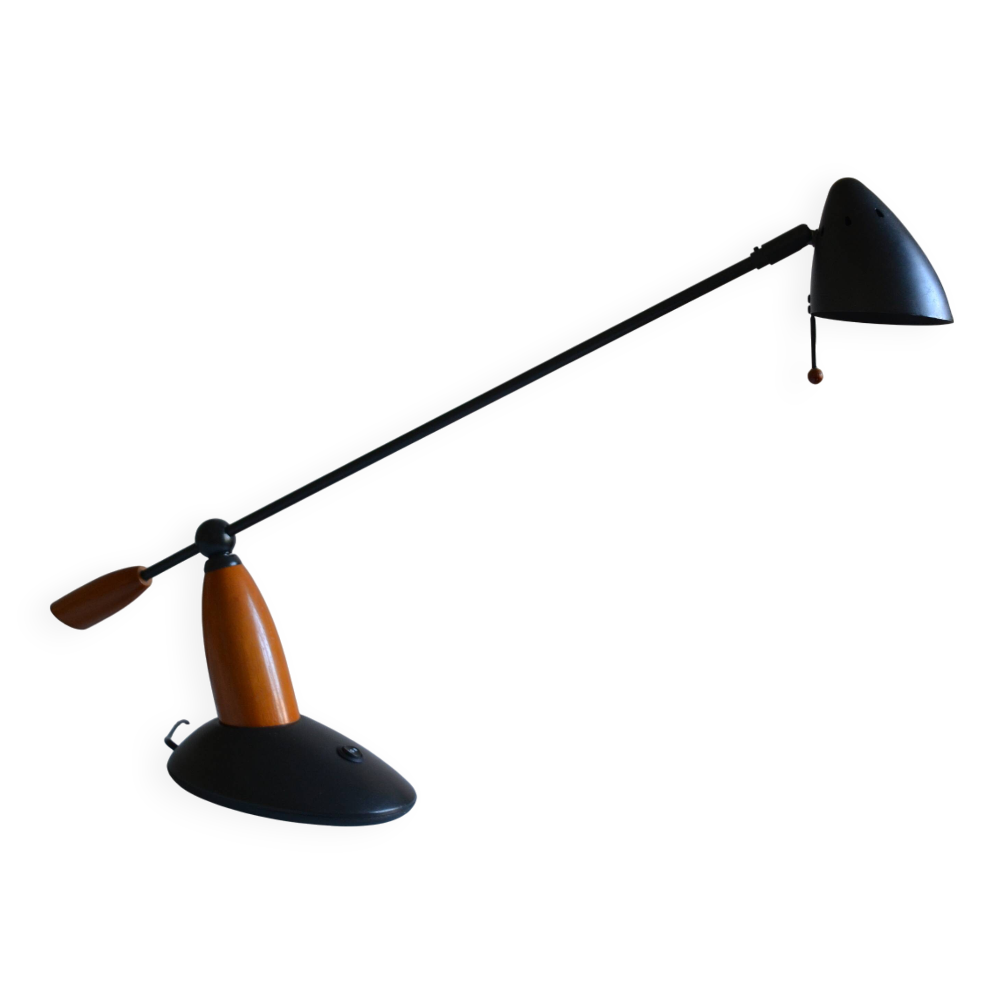 Vintage postmodernist metal and wood table lamp from the 1980s