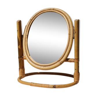 Miroir de coiffeuse en rotin vintage