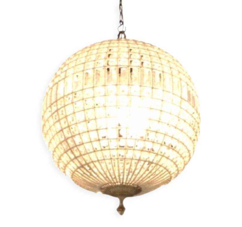 Crystal and bronze chandelier, spherical crystal suspension