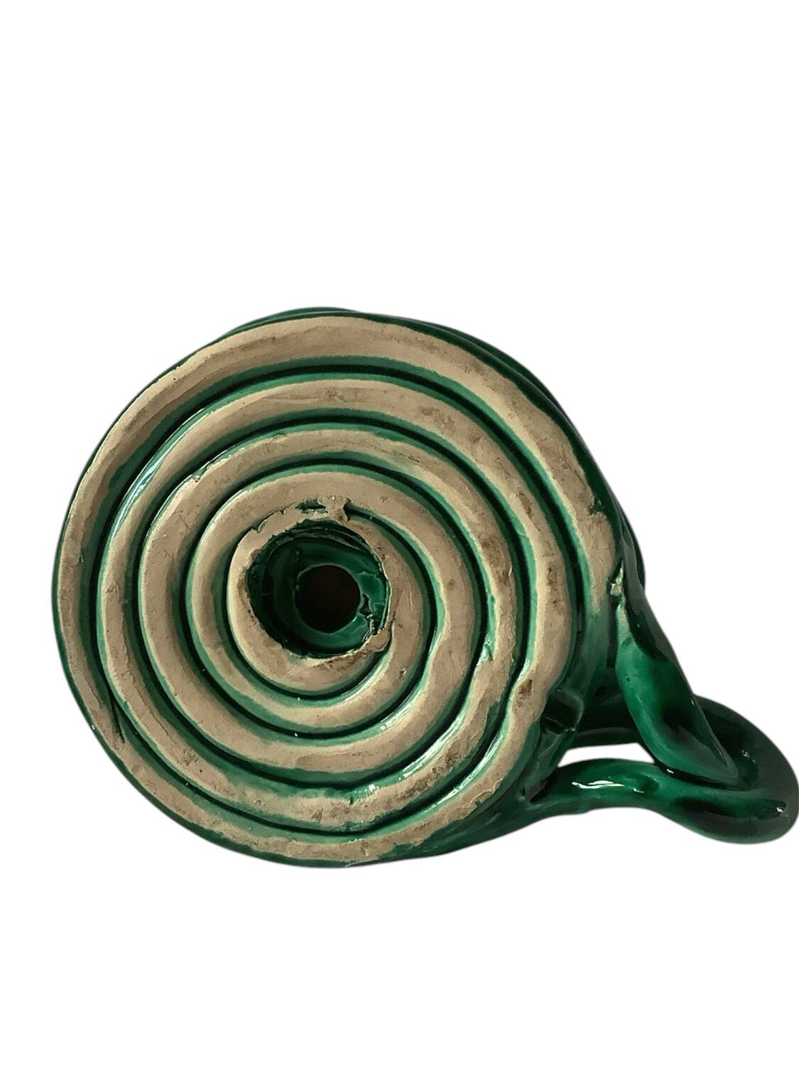 Candlestick in turquoise green glazed earthenware from Vallauris, 1950