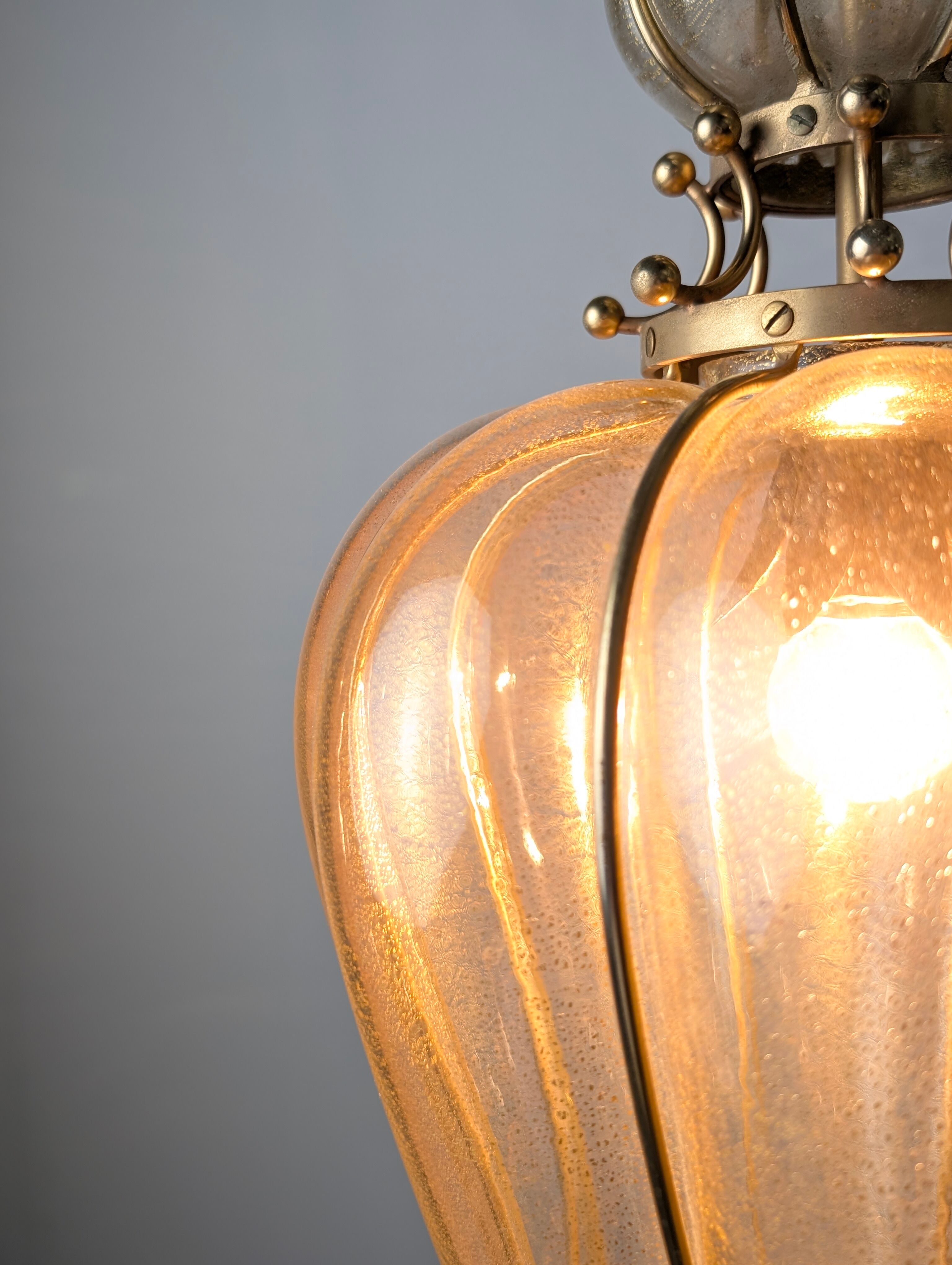 Barovier & Toso Murano blown glass lantern with 24k gold and brass, 1960s