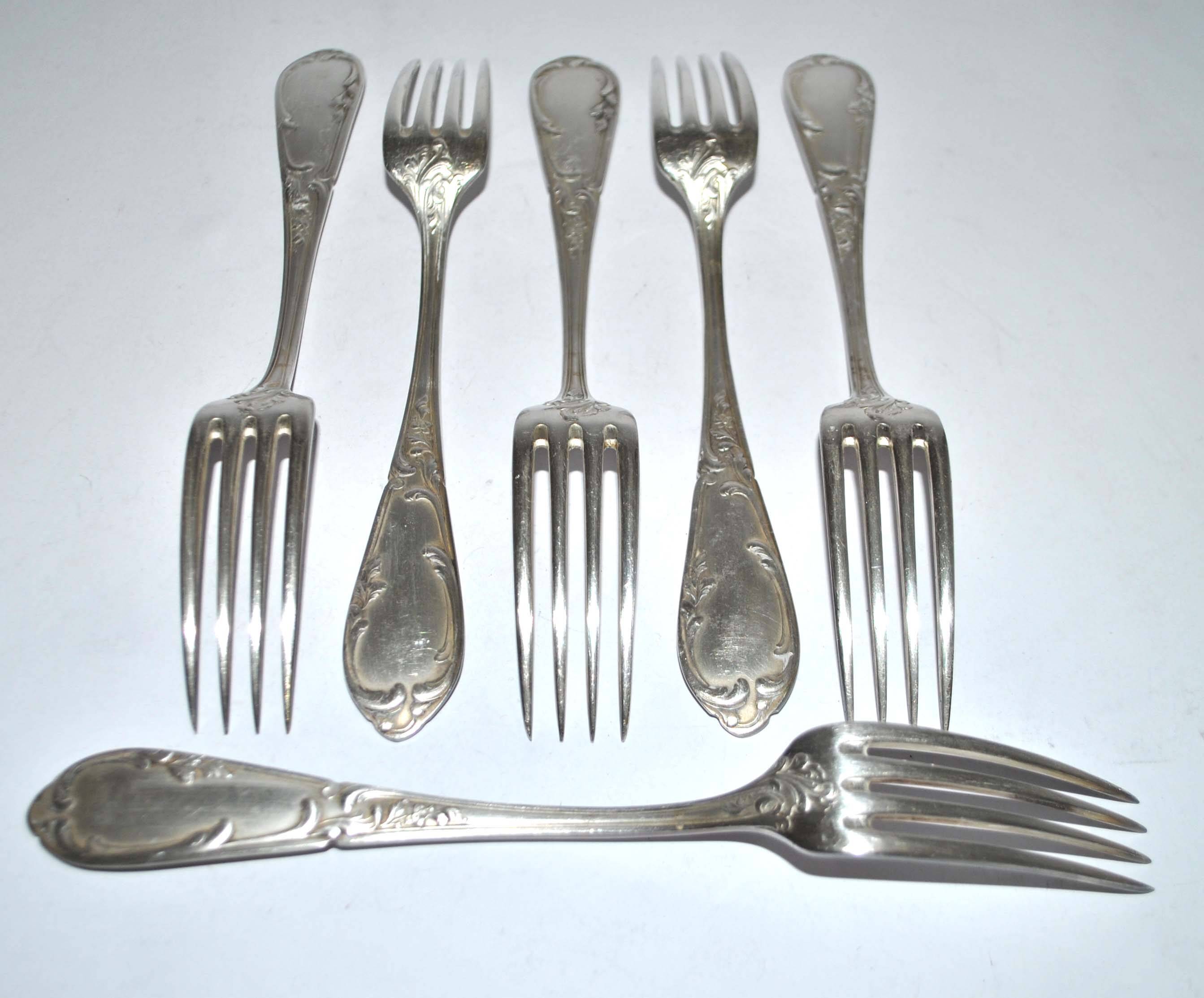 Set of 6 vintage MARLY rocaille table forks in silver metal 21.5cm