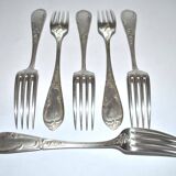 Set of 6 vintage MARLY rocaille table forks in silver metal 21.5cm
