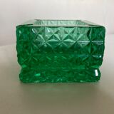 Cendrier pavé de verre taillé diamant vert 1980
