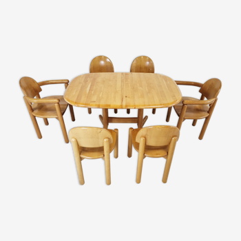 Rainer Daumiller pine wood dining set for Hirtshals Savvaerk - set of 6 - 1980s