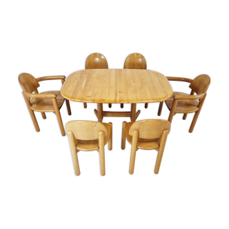 Rainer Daumiller pine wood dining set for Hirtshals Savvaerk - set of 6 - 1980s