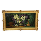 Painting signed "Still life with lilacs".