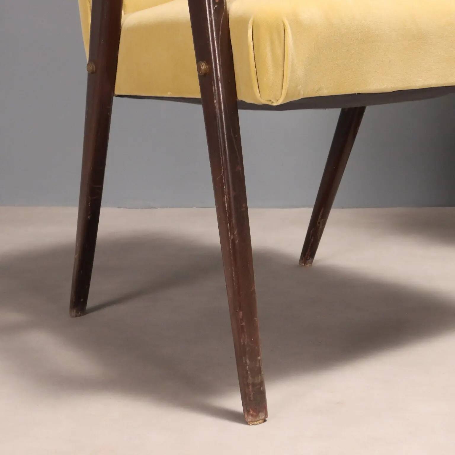 Fauteuils vintage design en bois, mousse et tissu, Italie, années 1960