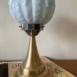 Vintage Art Deco modernist lamp with blue opaline glass and brass.