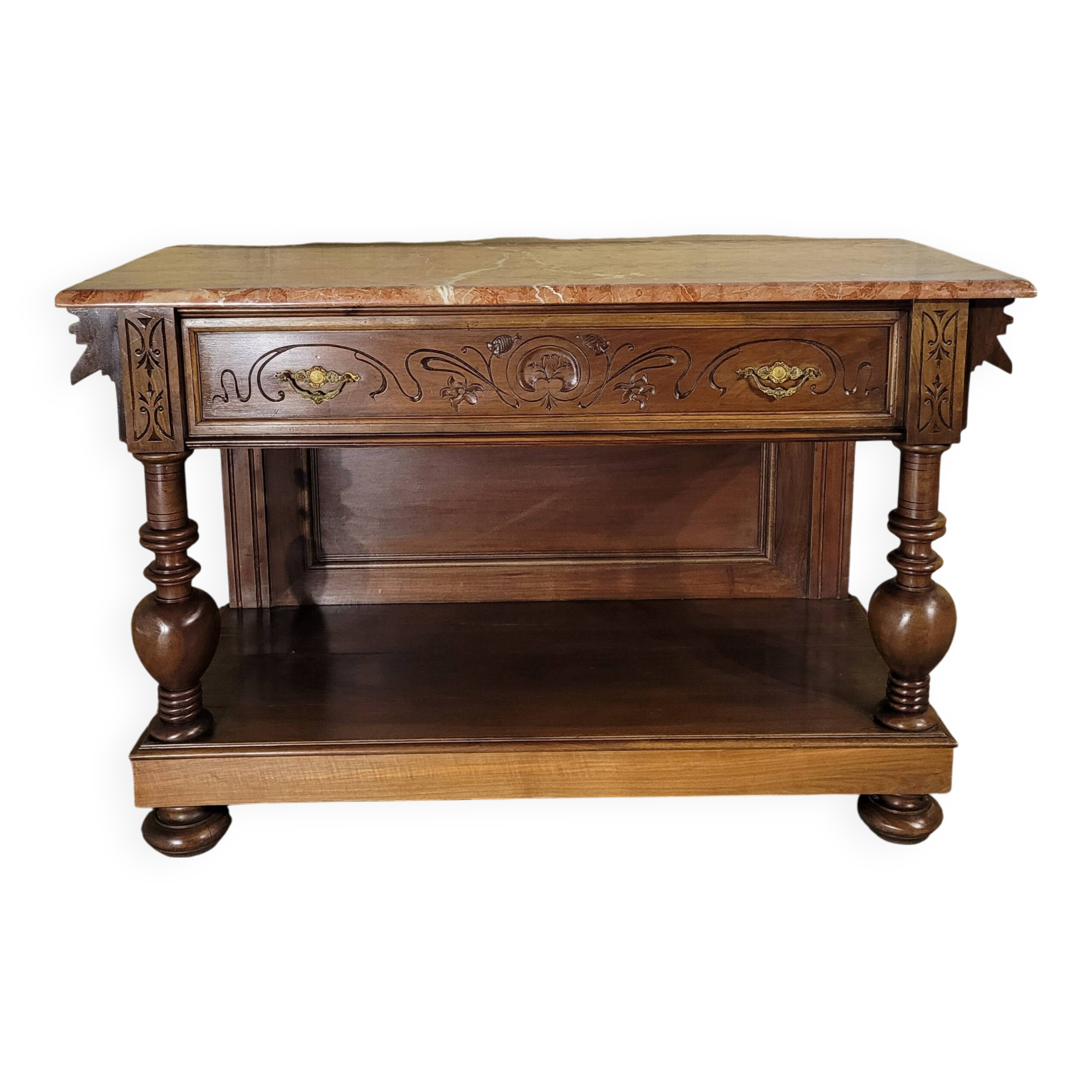 Console en noyer et marbre XIX ème