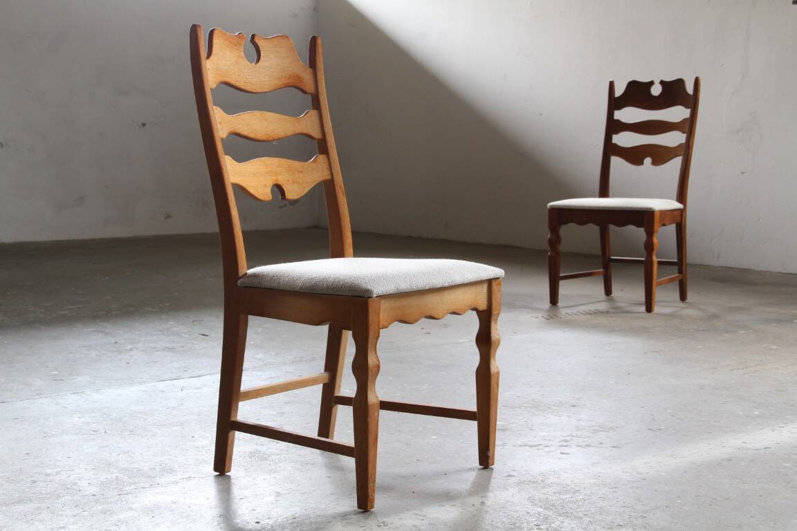 Set of 6 vintage Danish oak razorblade highback chairs by H. Kjærnulf, 1960s