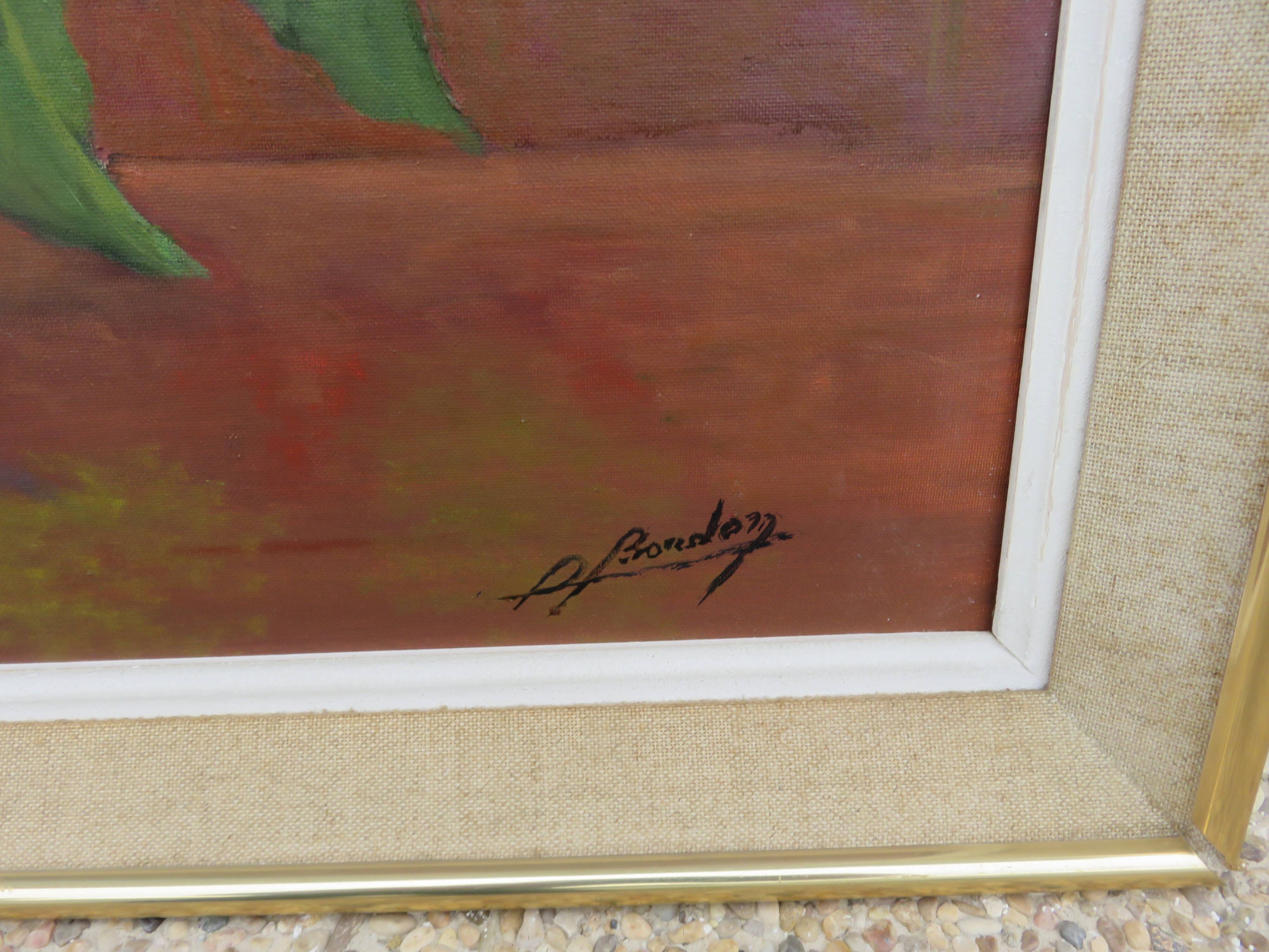 Still life painting, sunflower, signed