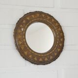 Petit miroir mural vintage en bois sculpté à la main, miroir de ferme fait à la main