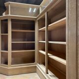Meuble de métier ancien d’angle en chêne – bibliothèque / meuble de ra
