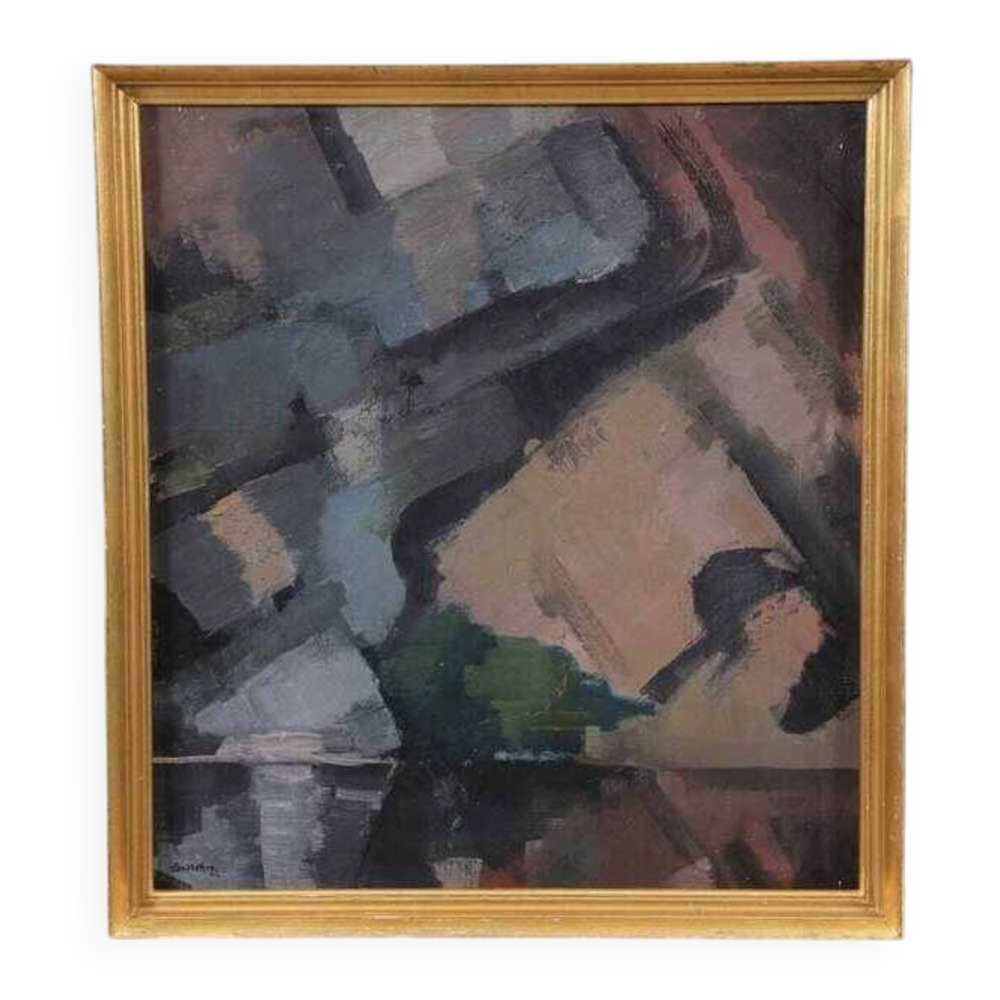 Original large mid-century Swedish oil on canvas – “Composition” by Sixten Lundbohm – vintage & framed – 77 × 70 cm (30.3" × 27.6")