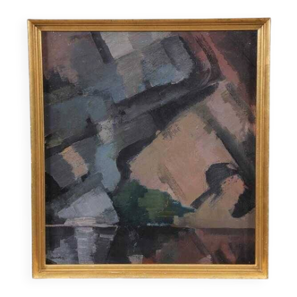 Original large mid-century Swedish oil on canvas – “Composition” by Sixten Lundbohm – vintage & framed – 77 × 70 cm (30.3" × 27.6")