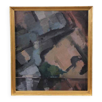 Original large mid-century Swedish oil on canvas – “Composition” by Sixten Lundbohm – vintage & framed – 77 × 70 cm (30.3" × 27.6")