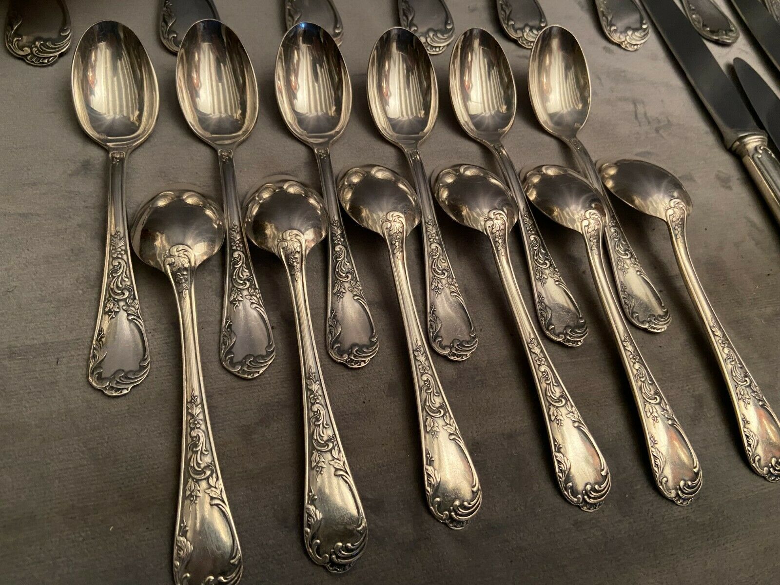 Cutlery set in silver metal style Louis XV Knives forks spoons