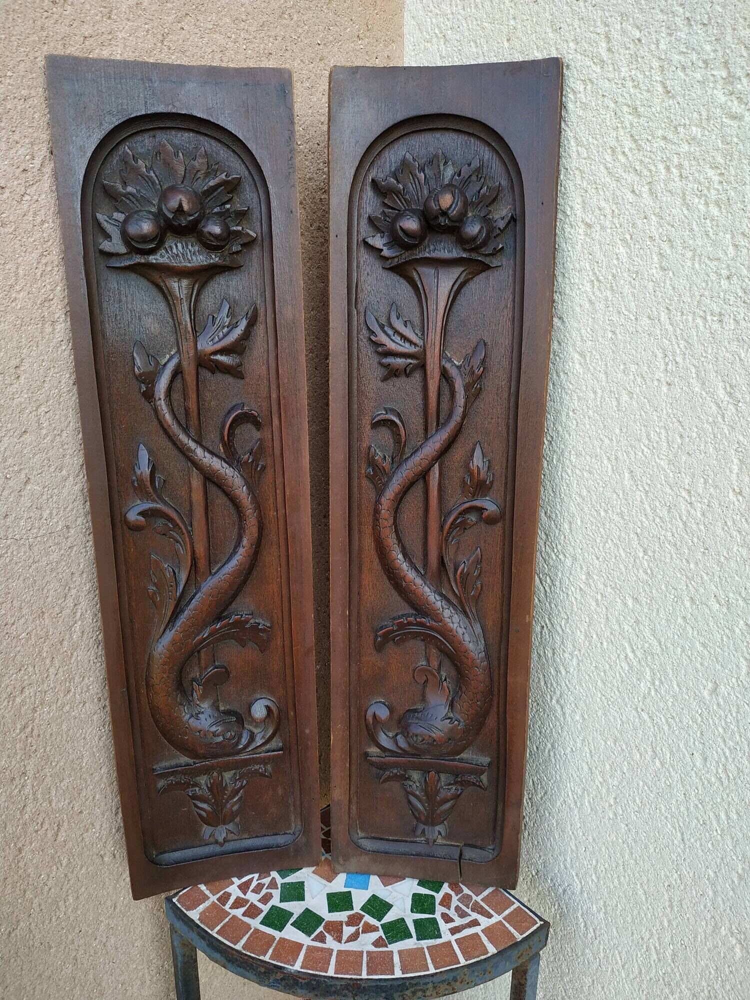 Pair of decorative panels carved wood Renaissance decoration