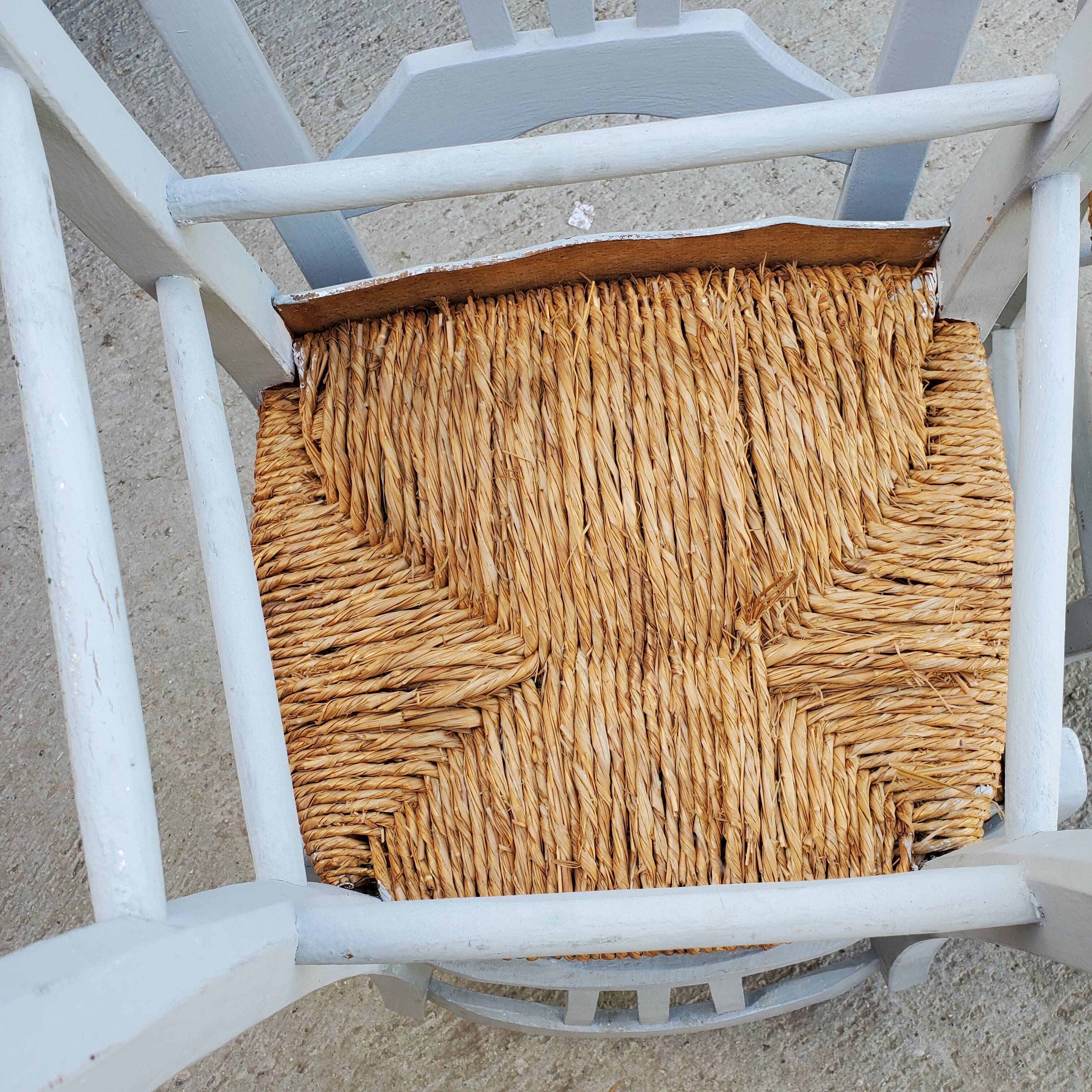 Set of 4 antique and repainted straw chairs