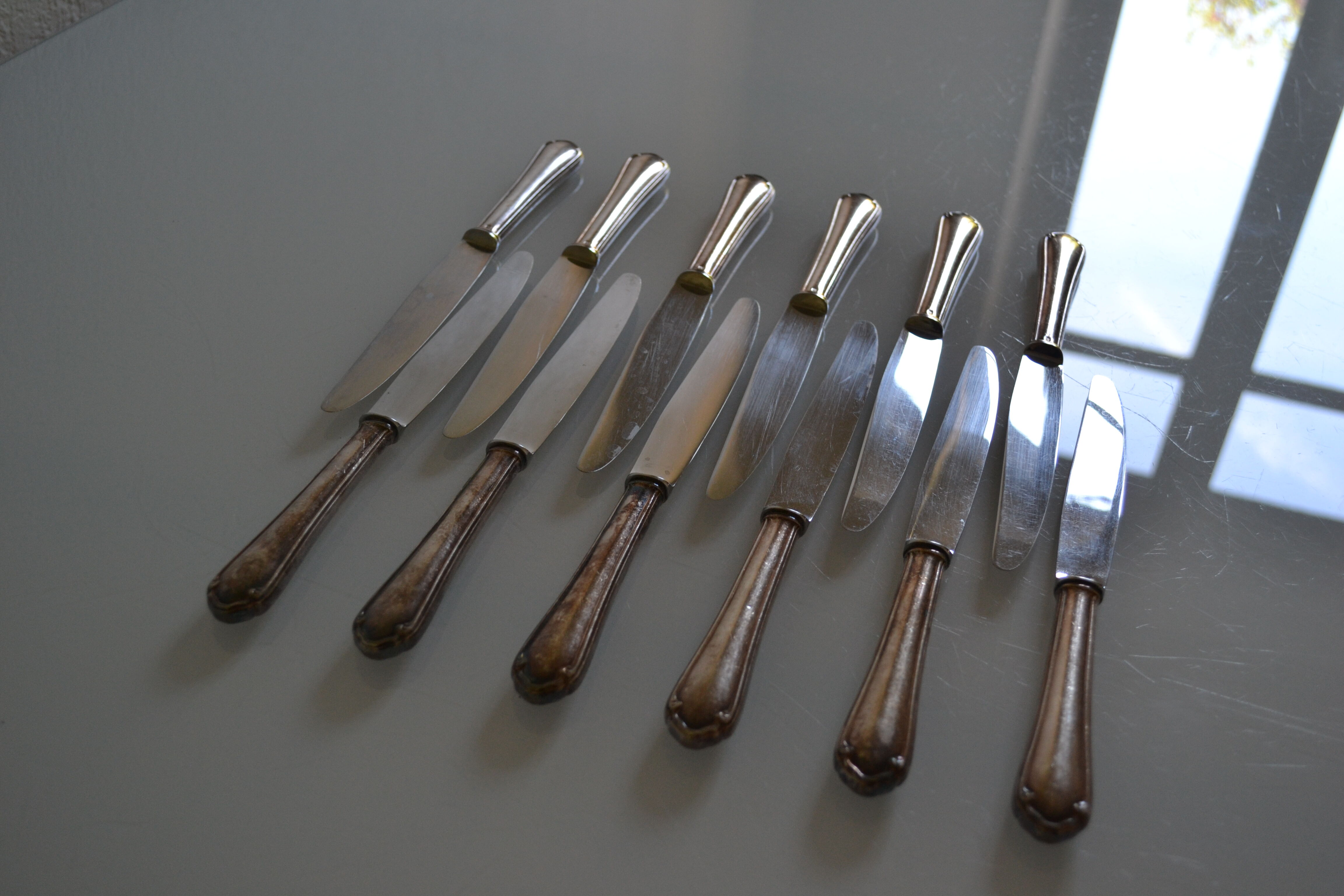 12 metal silver table knives 25 cm