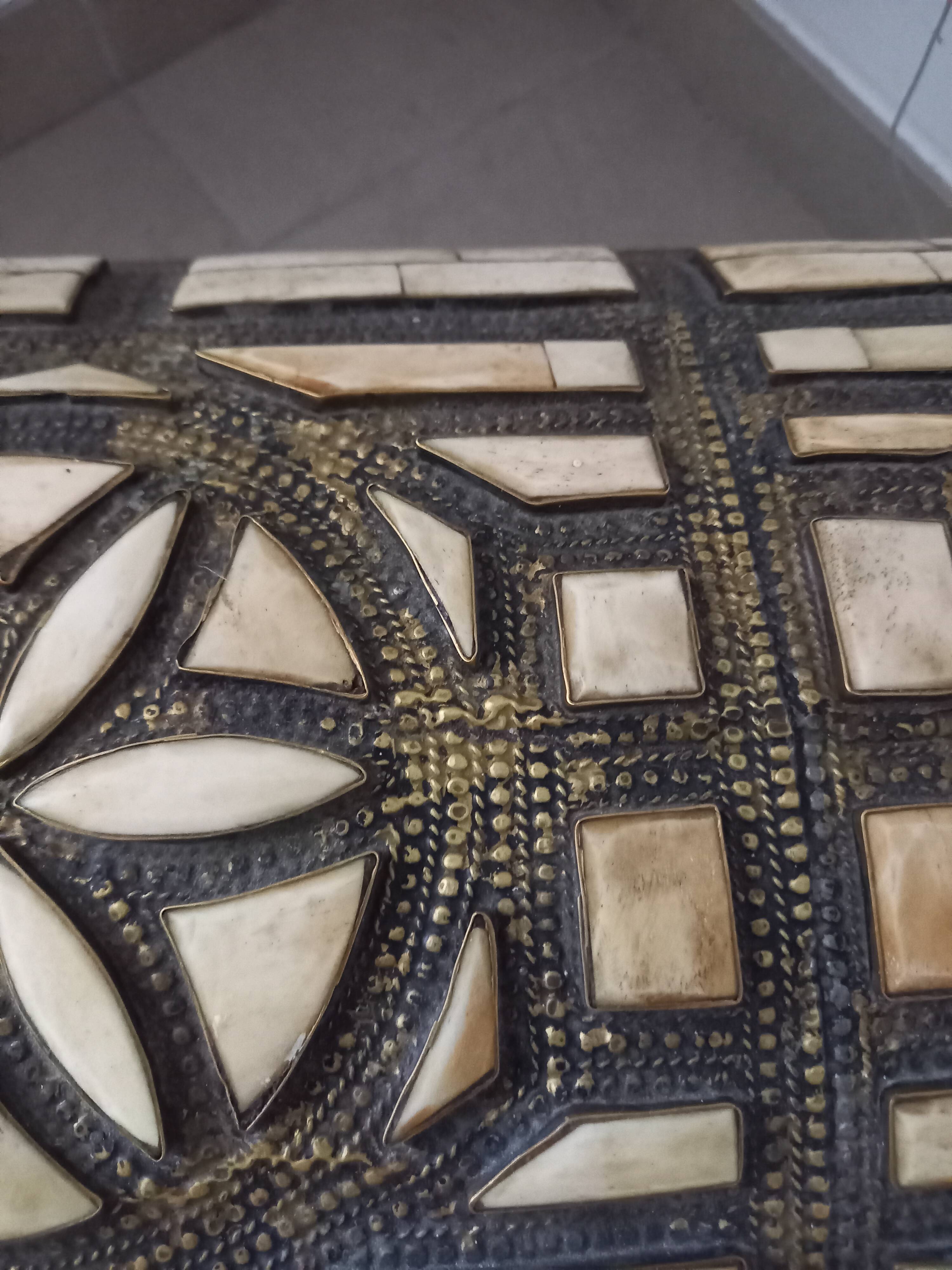 Handcrafted chest made of brass and camel bone.