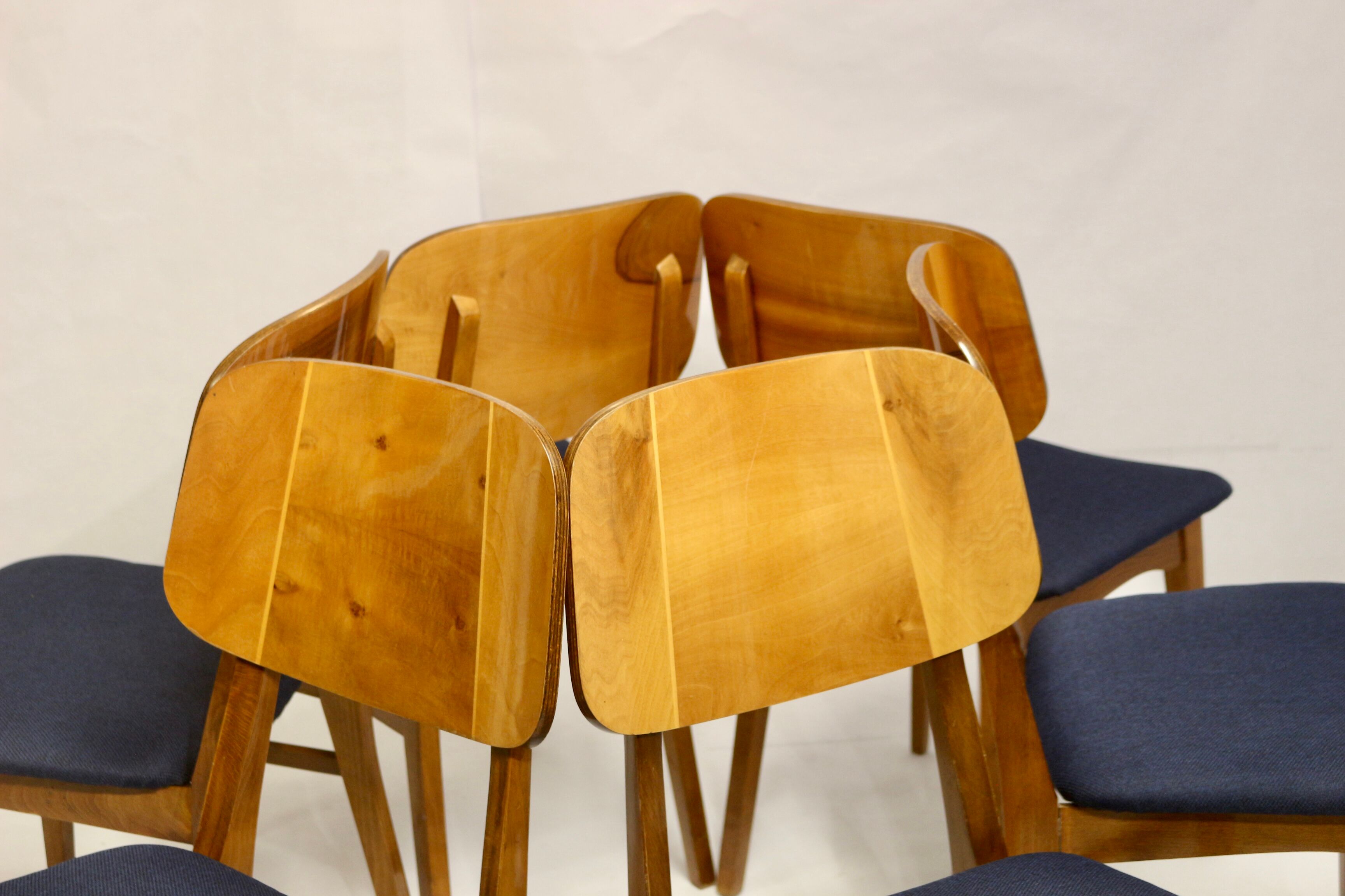 Set of six chairs design year 60,70 traditional slatted wood