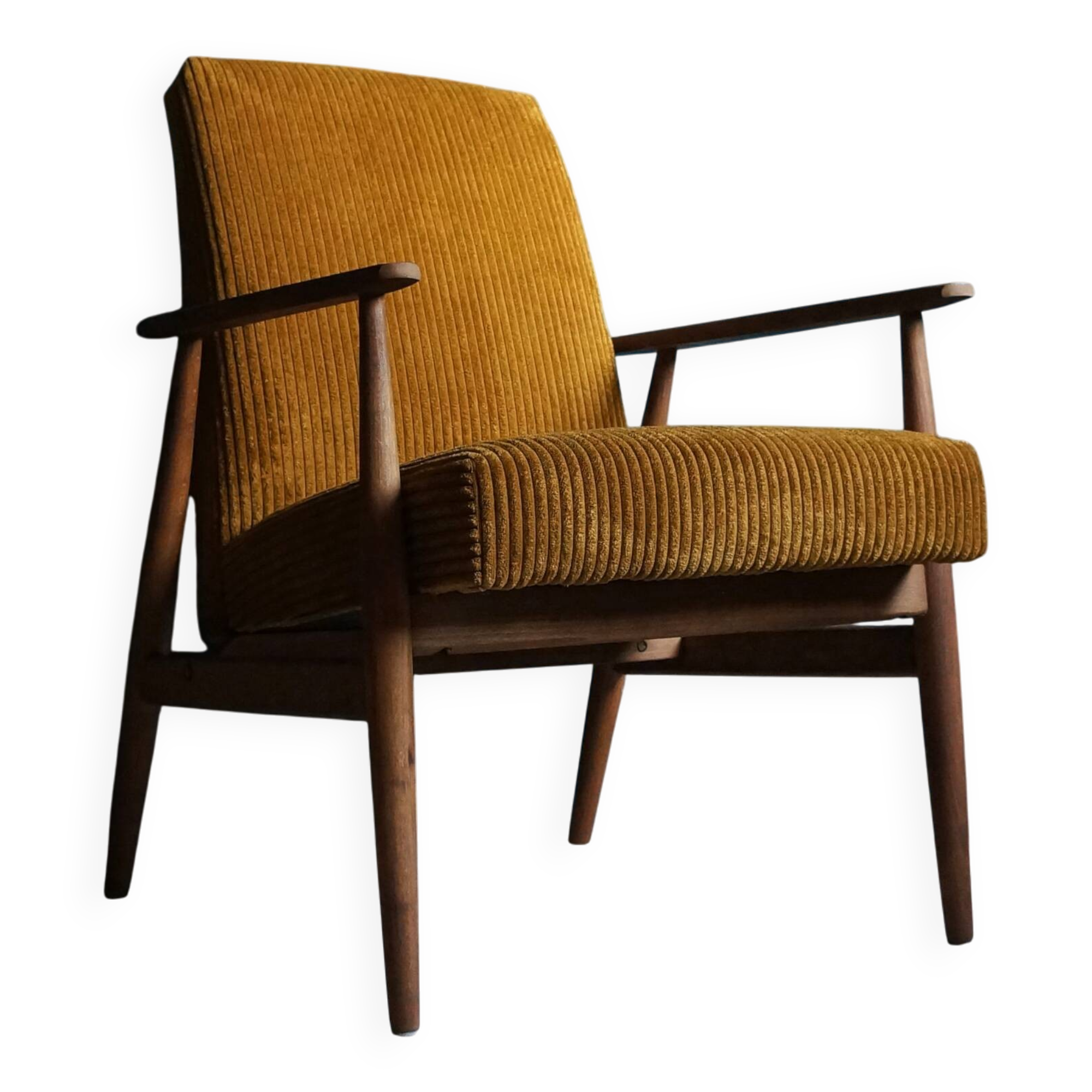 Vintage Armchair from Mid Century, Dark Mustard, Restored