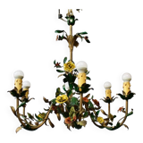 Chandelier with 6 arms of flower lights in painted sheet metal
