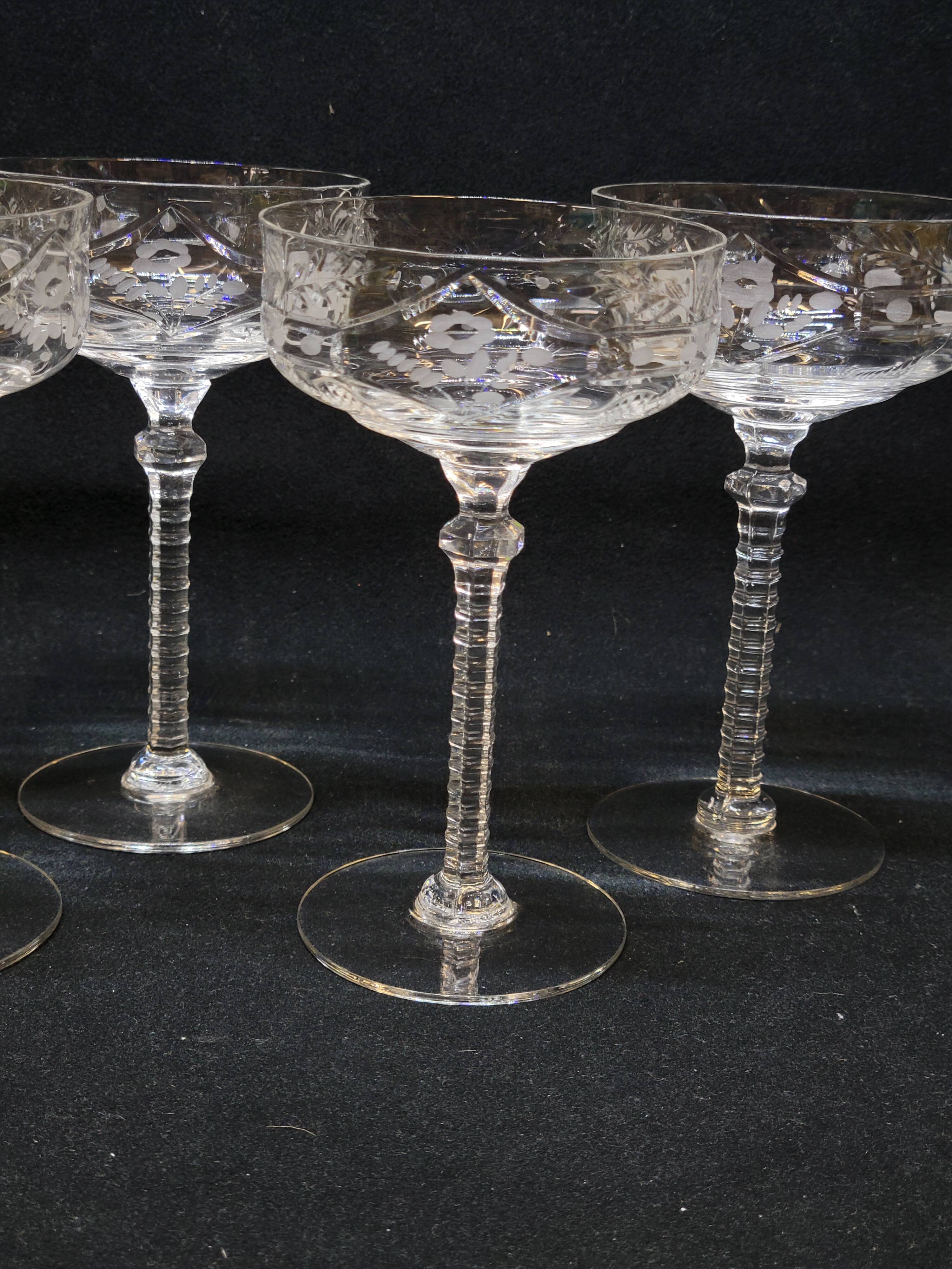 4 Libbey Rock Sharpe Crystal Champagne Coupes