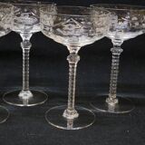 4 Libbey Rock Sharpe Crystal Champagne Coupes