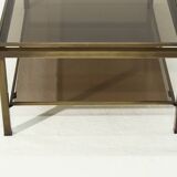 Two Tier Brass and Smoked Glass Coffee Table 1970s