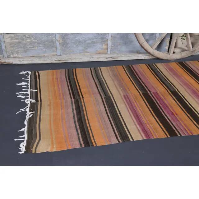 Vintage Turkish Hand-Knotted Wool Cotton Orange Kilim Runner Rug 127x391