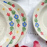 5 soup plates in speckled beige stoneware with floral pattern Tulowice Poland 1970