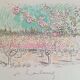 Art print on arches sheet - 48 x 65 cm, signed, apple trees in bloom
